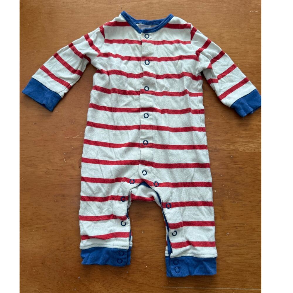 Mini Baby Boden Red Blue Stripe Sleeper Playsuit One Piece Outfit 3-6 Months